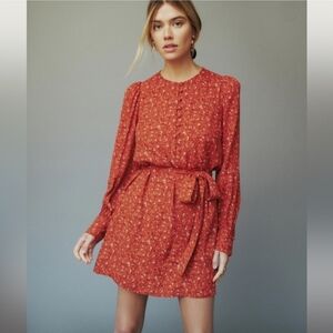 Reformation Carinna Balsam Rust Floral Long Sleeve Dress